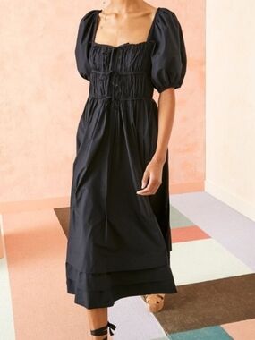 Ulla Johnson Palma Tiered Gathered Cotton Poplin Midi Dress In Navy